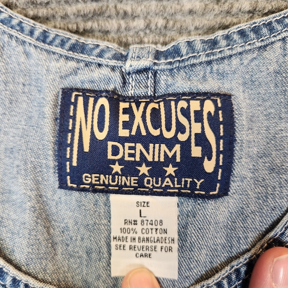 Vintage 1995 Denim No Excuses Bib Overall Dress Size Large Ribbon Detail On Pckt - Picture 4 of 10